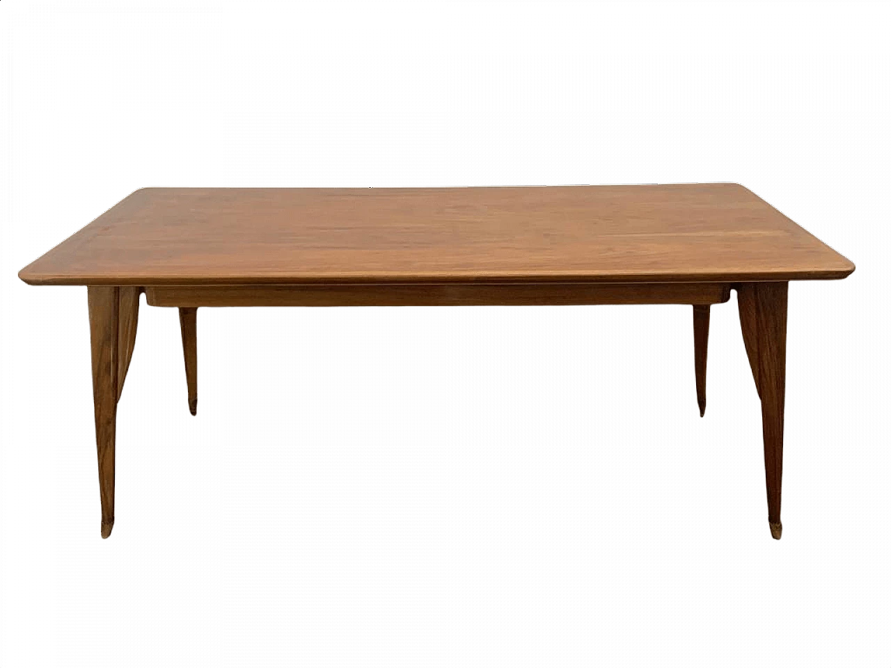 Tavolo in legno d'ulivo con piedi in ottone, anni '40 1346212