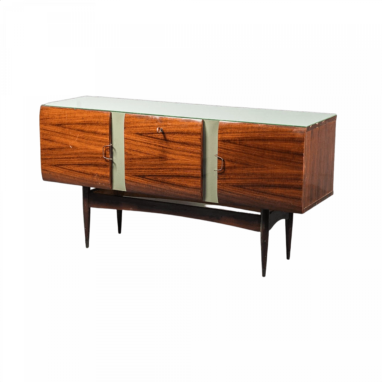 Sideboard in wood with skai and glass details in green, 1950s 1346265