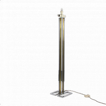 Floor lamp in chromed steel and polished brass by Romeo Rega, 70s