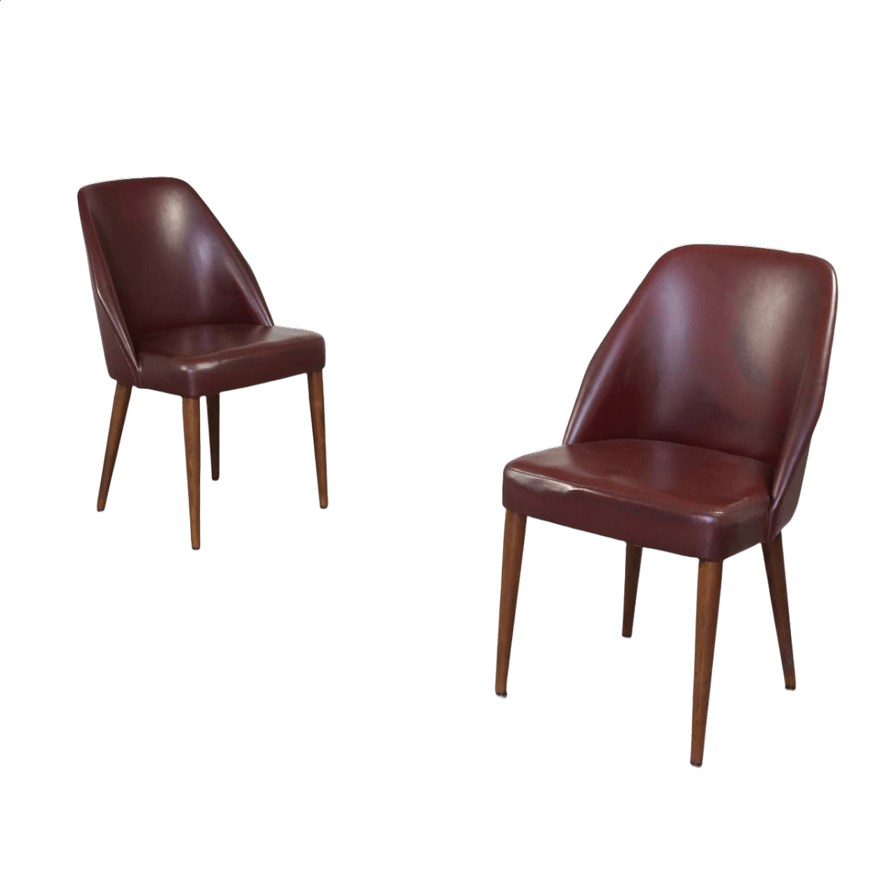 Pair of armchairs in faux leather and wood by Cassina, 50s 1346289