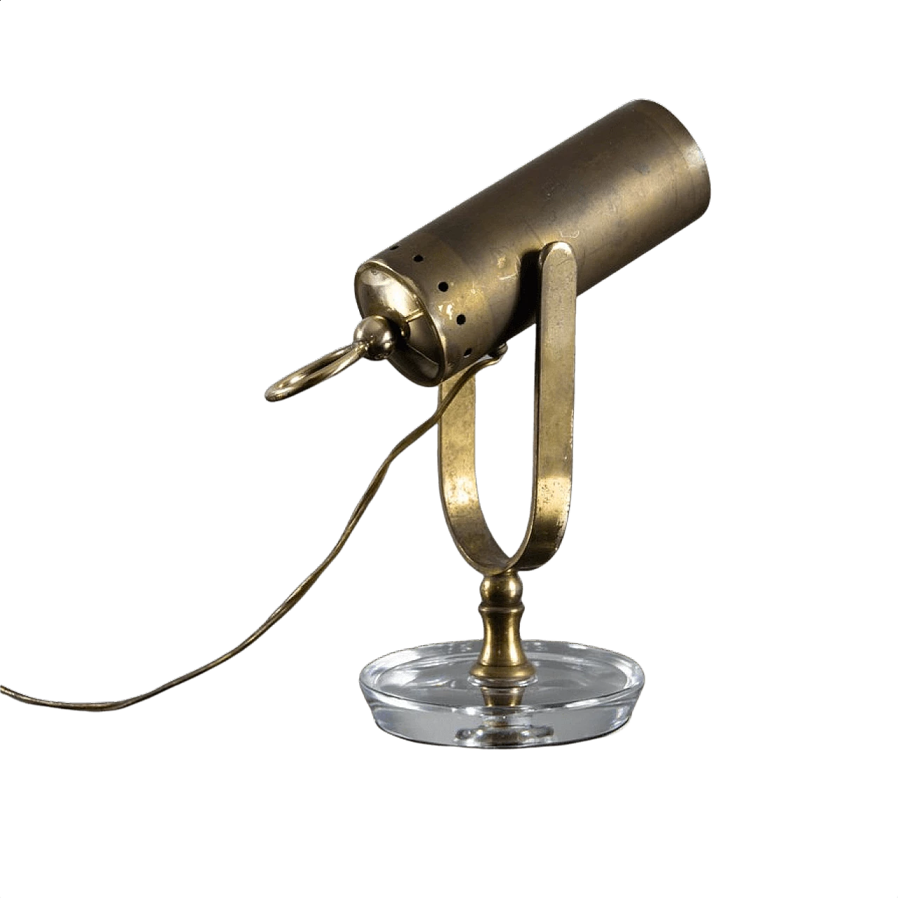 Table lamp in brass and metal with glass base, 30s 1346310
