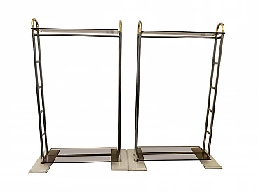Pair of coat-hangers in steel and brass, 1970s
