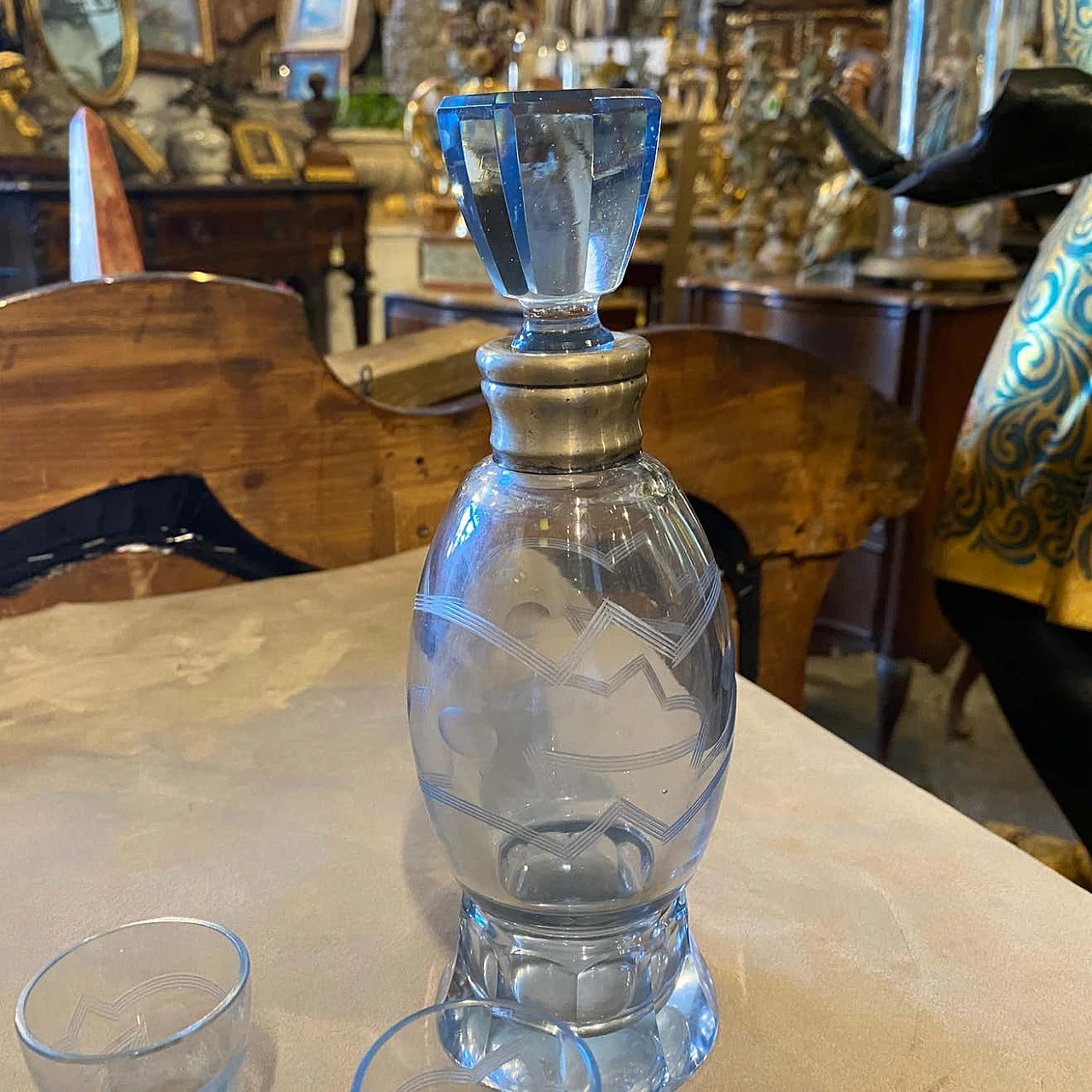 Art Deco liquor set in engraved blue glass and silver, 30s 1346326