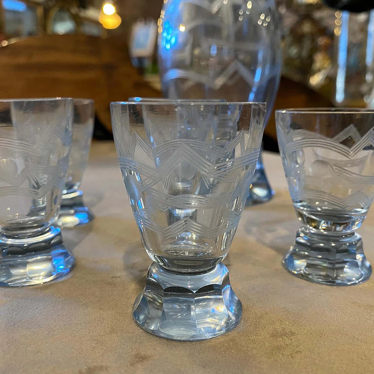 Art Deco liquor set in engraved blue glass and silver, 30s 1346327