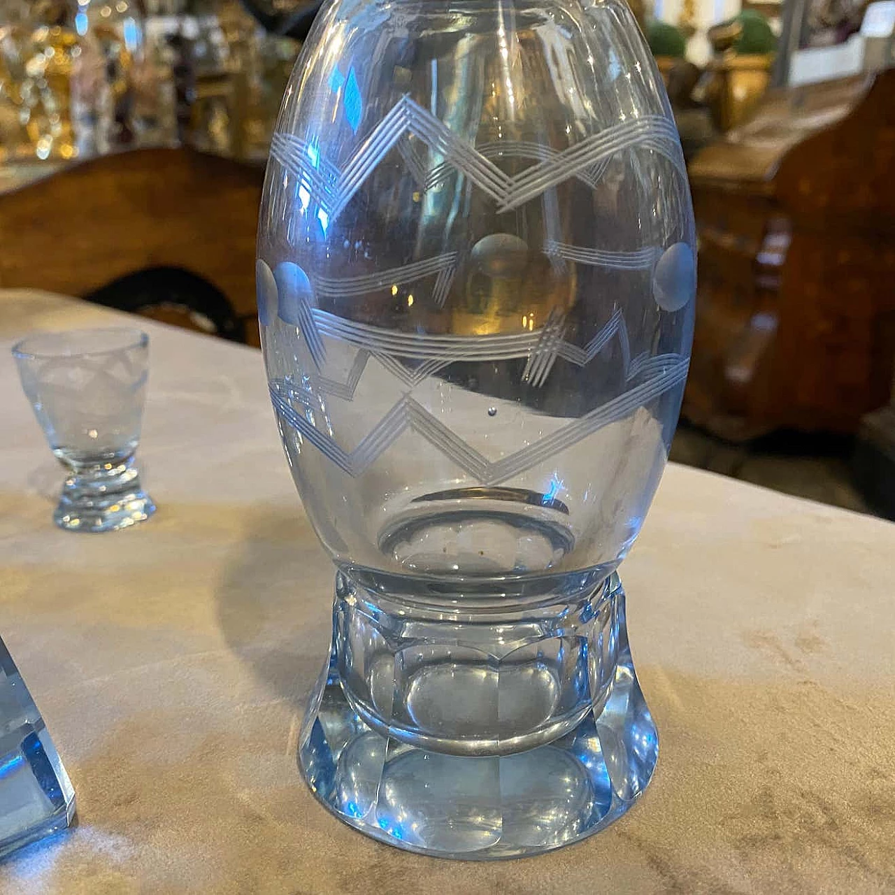 Art Deco liquor set in engraved blue glass and silver, 30s 1346333