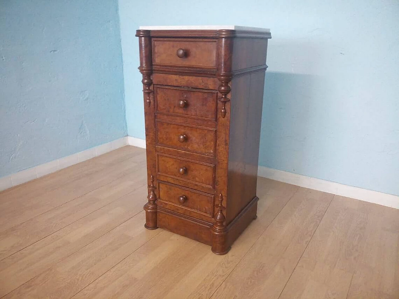 Wooden bedside table with white Carrara marble top, 19th century 1346371