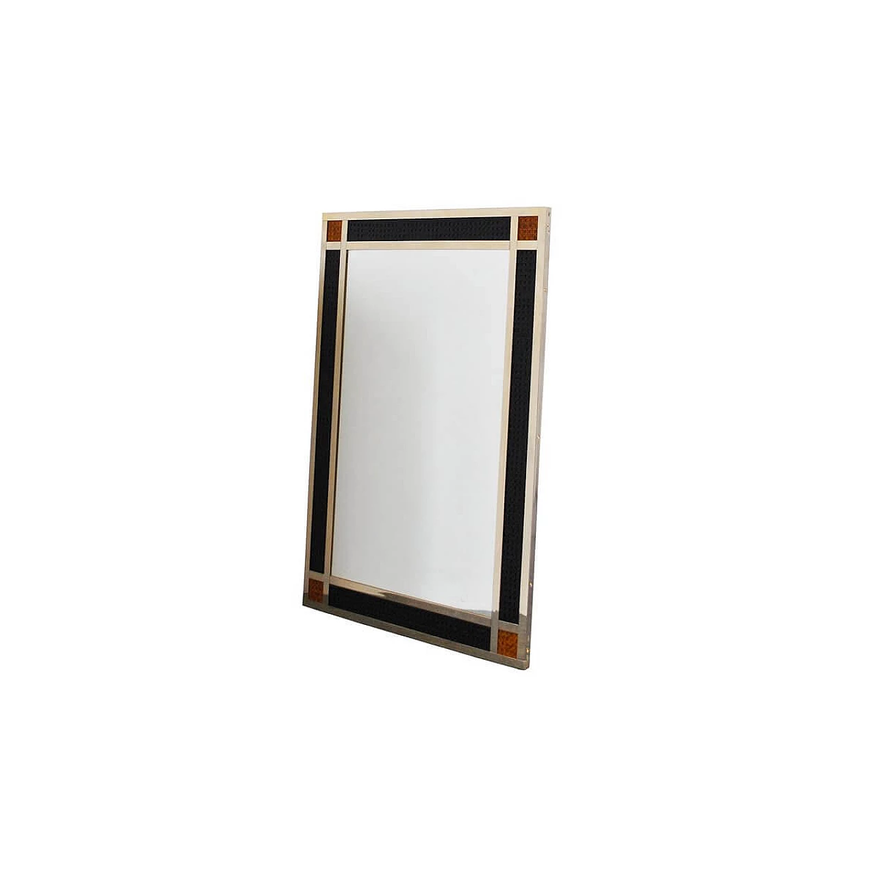 Specchio con cornice in ottone e paglia, anni '60 1346393