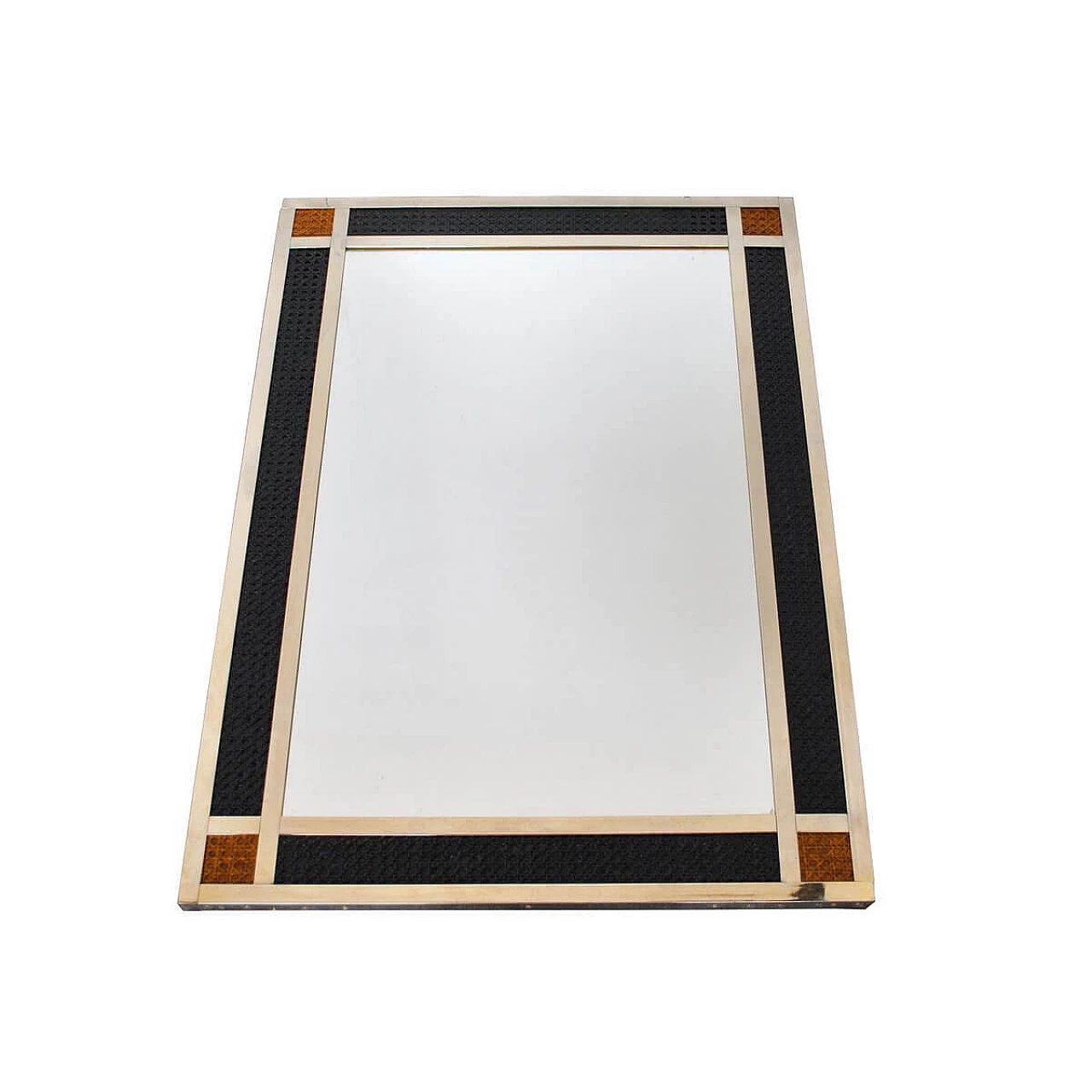 Mirror with brass and straw frame, 60s 1346394