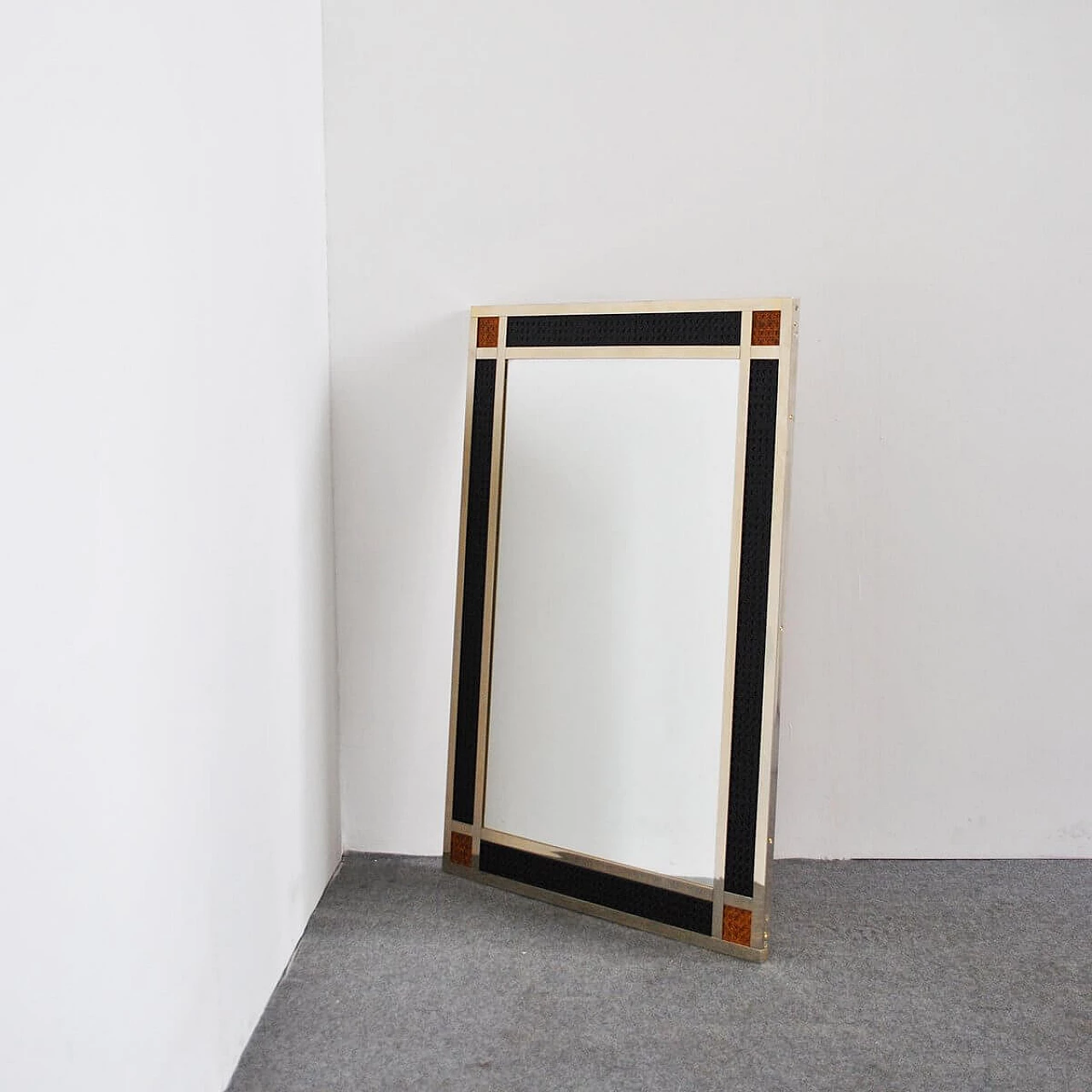 Mirror with brass and straw frame, 60s 1346395