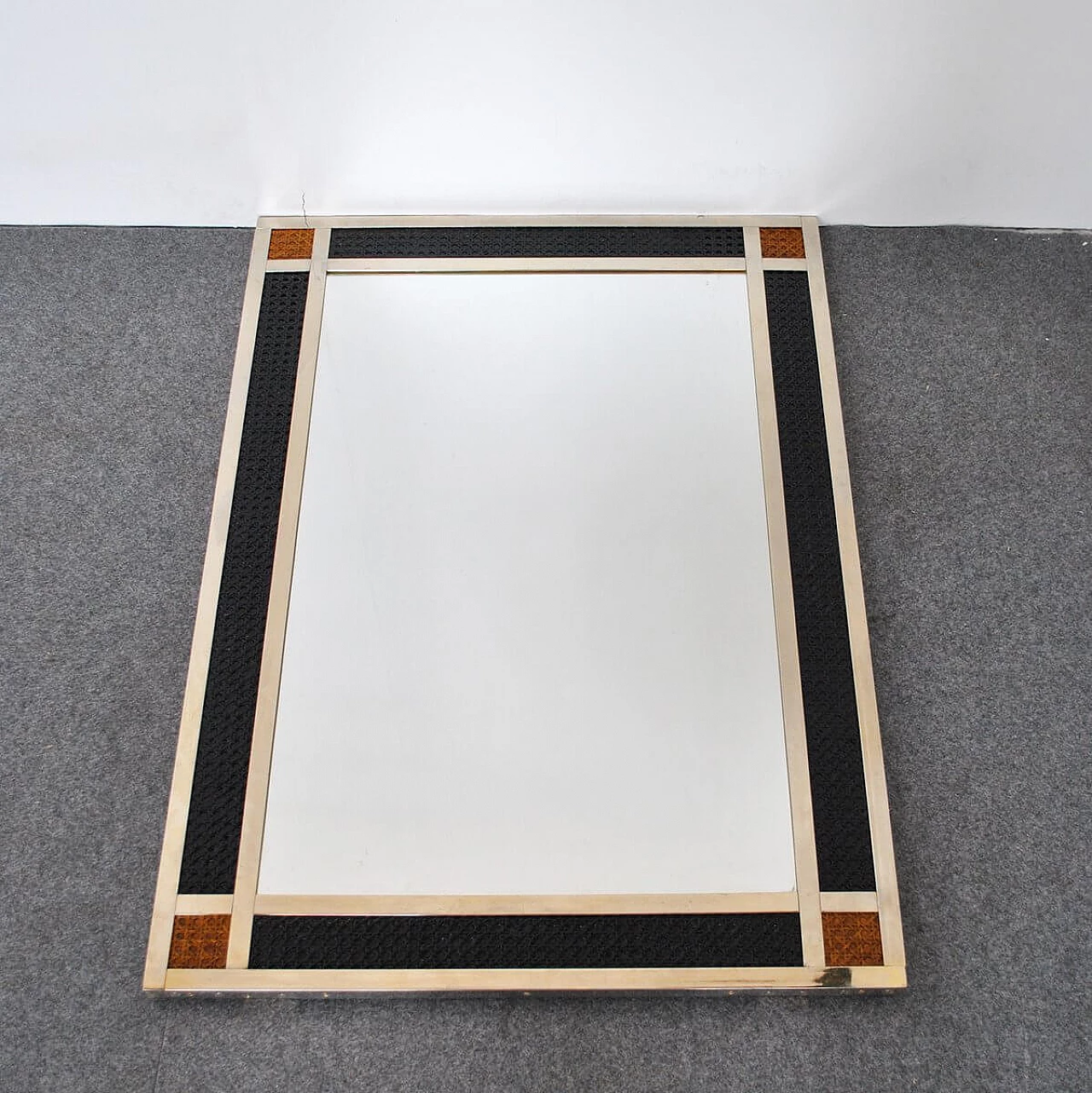 Mirror with brass and straw frame, 60s 1346396