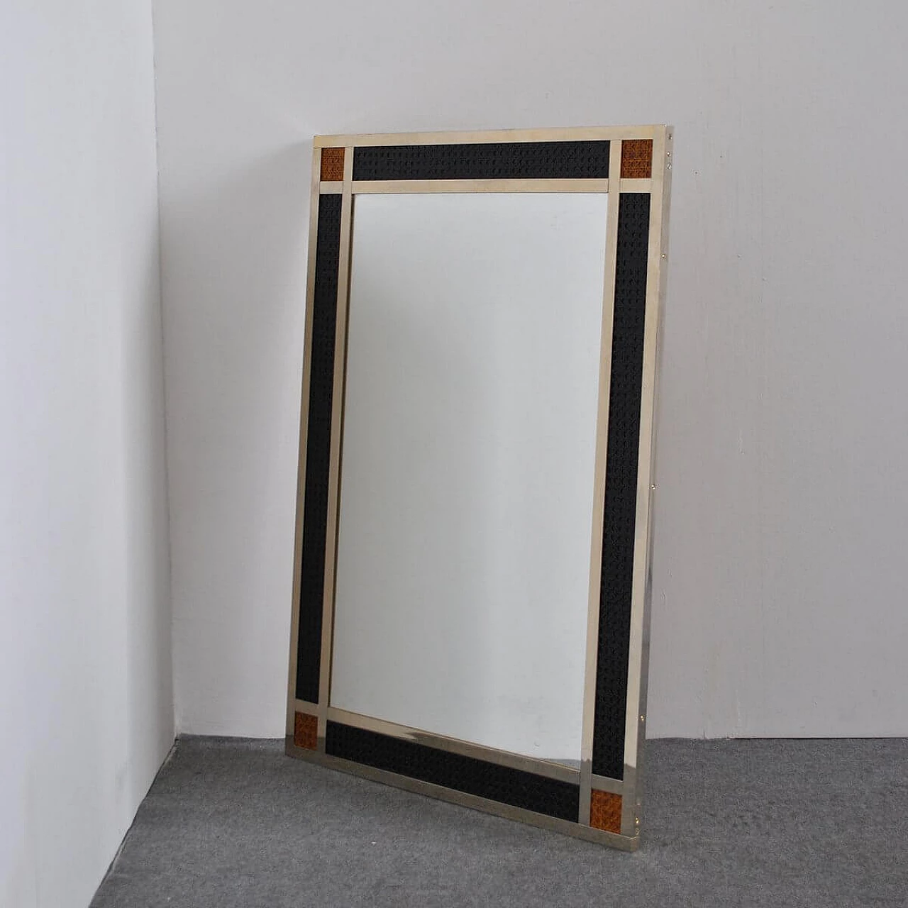 Mirror with brass and straw frame, 60s 1346398