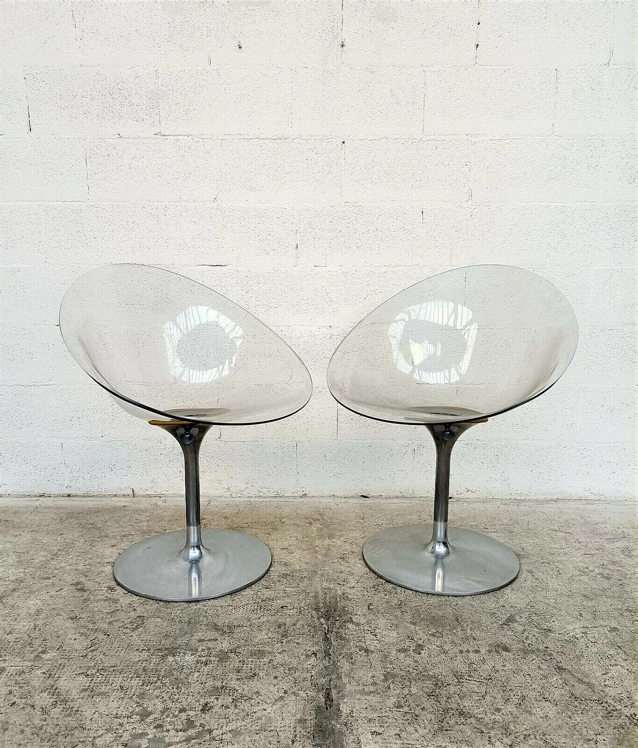 Pair of swivel chairs Eros in aluminium and polycarbonate by Philippe Starck for Kartell, 90s 1346861