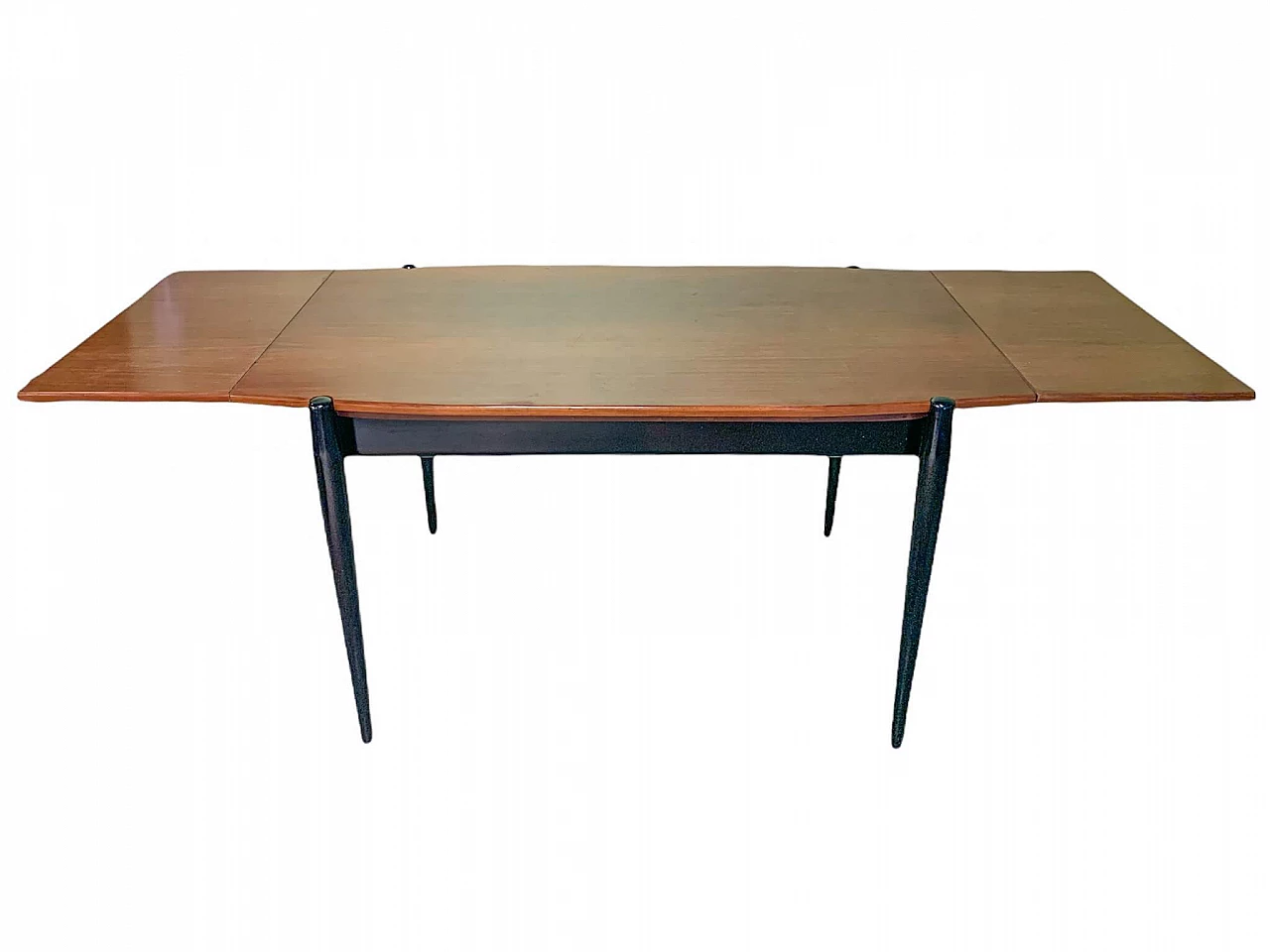 Extendable table in blond wood with legs in lacquered wood, 60s 1347035