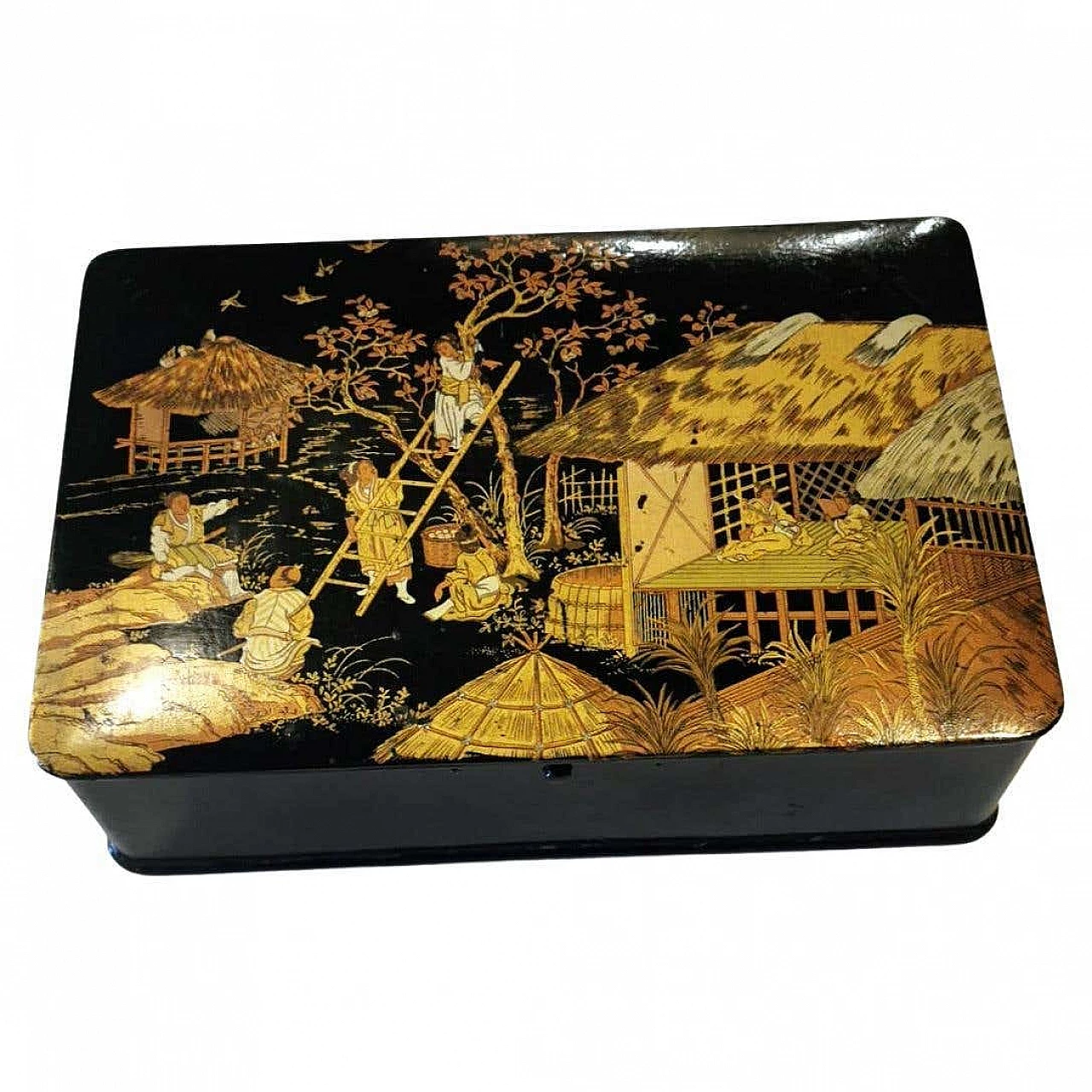 Scatola rettangolare in stile Chinoserie Napoleone III in cartapesta, '800 1347065