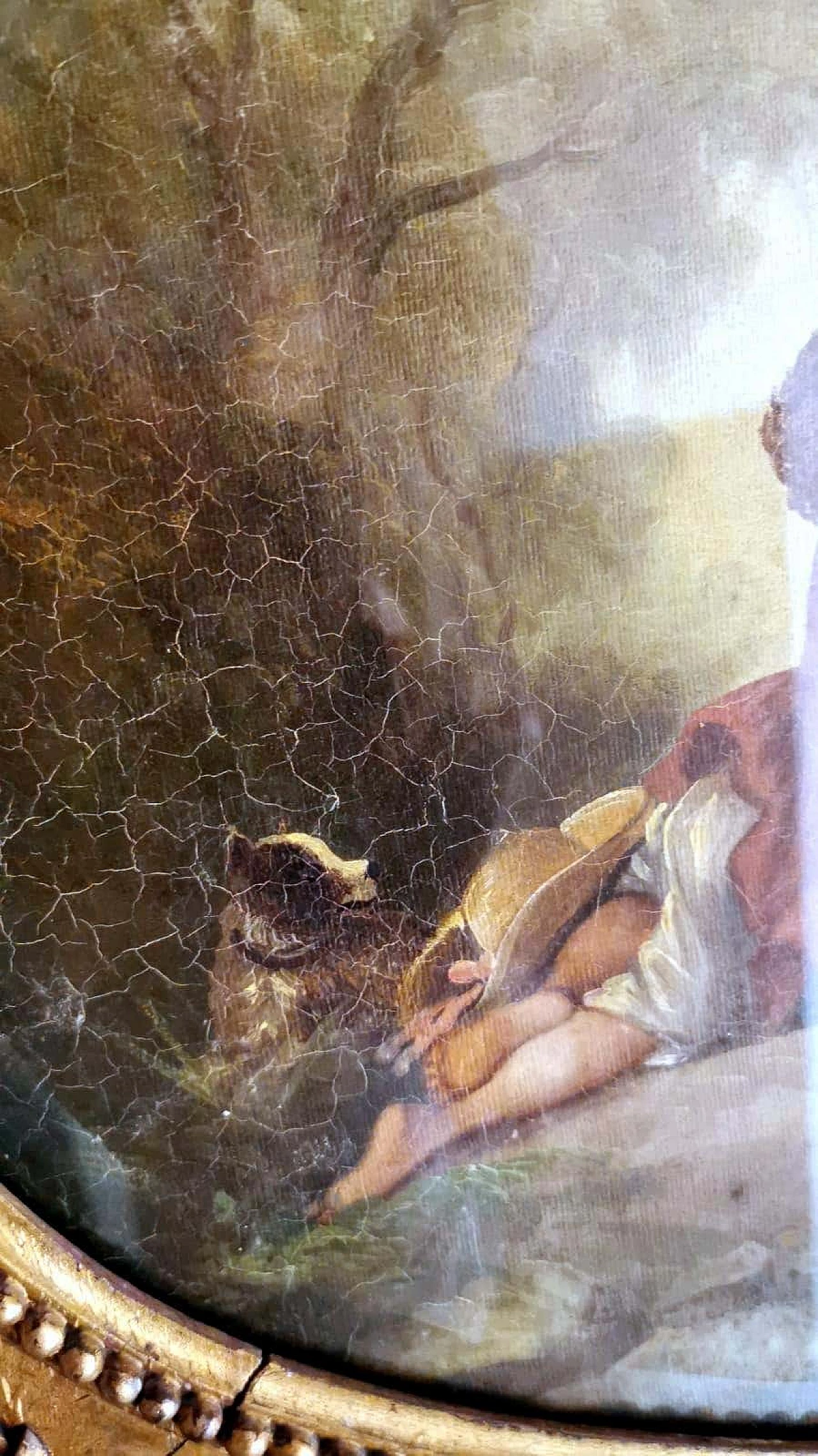 Paravento in stile Luigi XVI in legno dorato con dipinti a olio e vetro smerigliato, anni '20 1347082