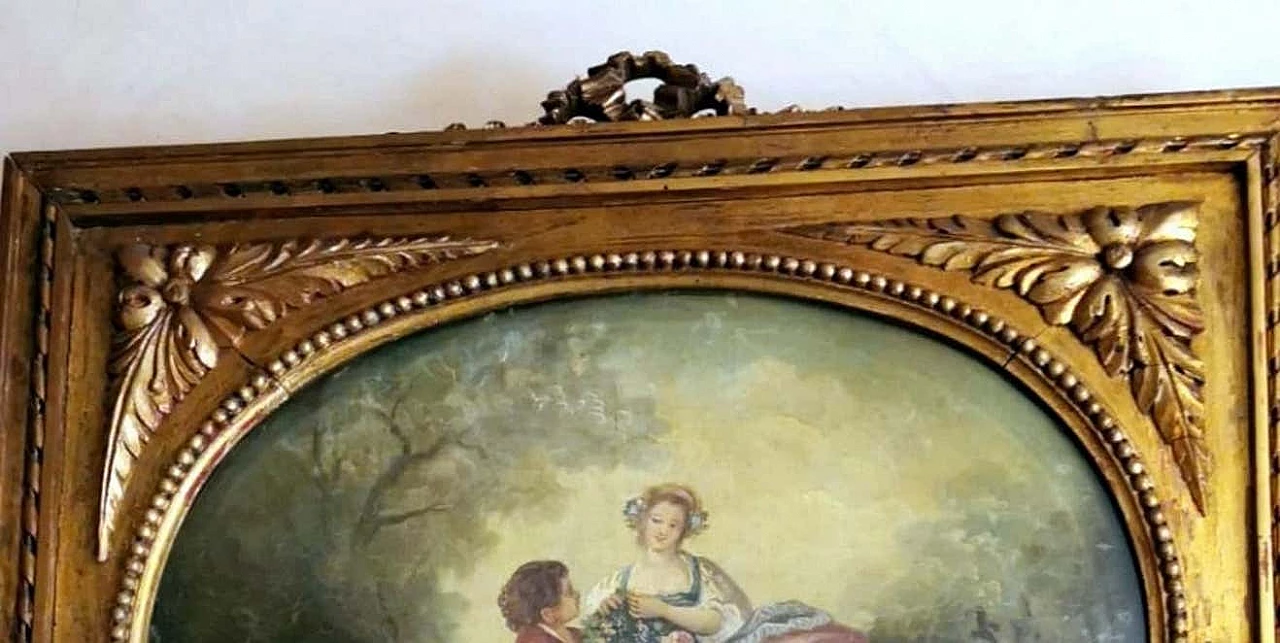 Paravento in stile Luigi XVI in legno dorato con dipinti a olio e vetro smerigliato, anni '20 1347083