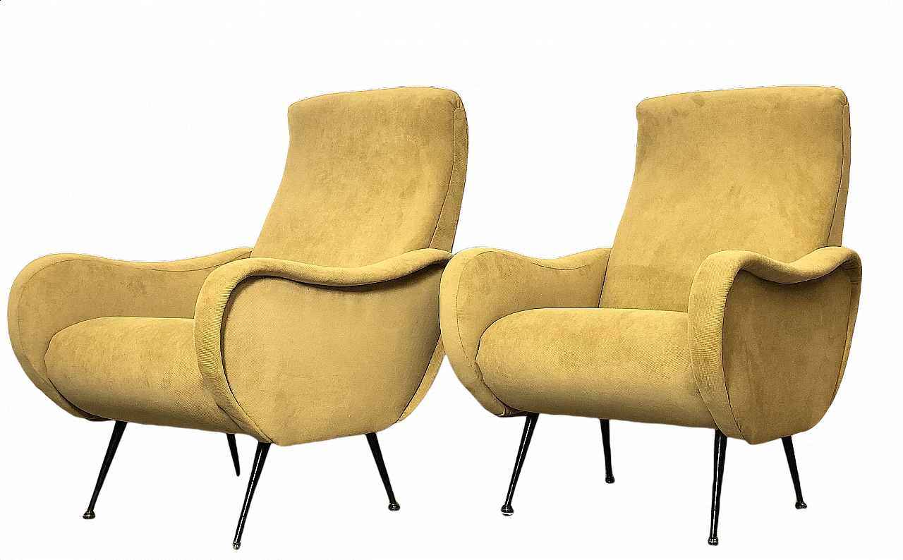 Pair of yellow armchairs in the style of Lady by Marco Zanuso, 1950s 1347172