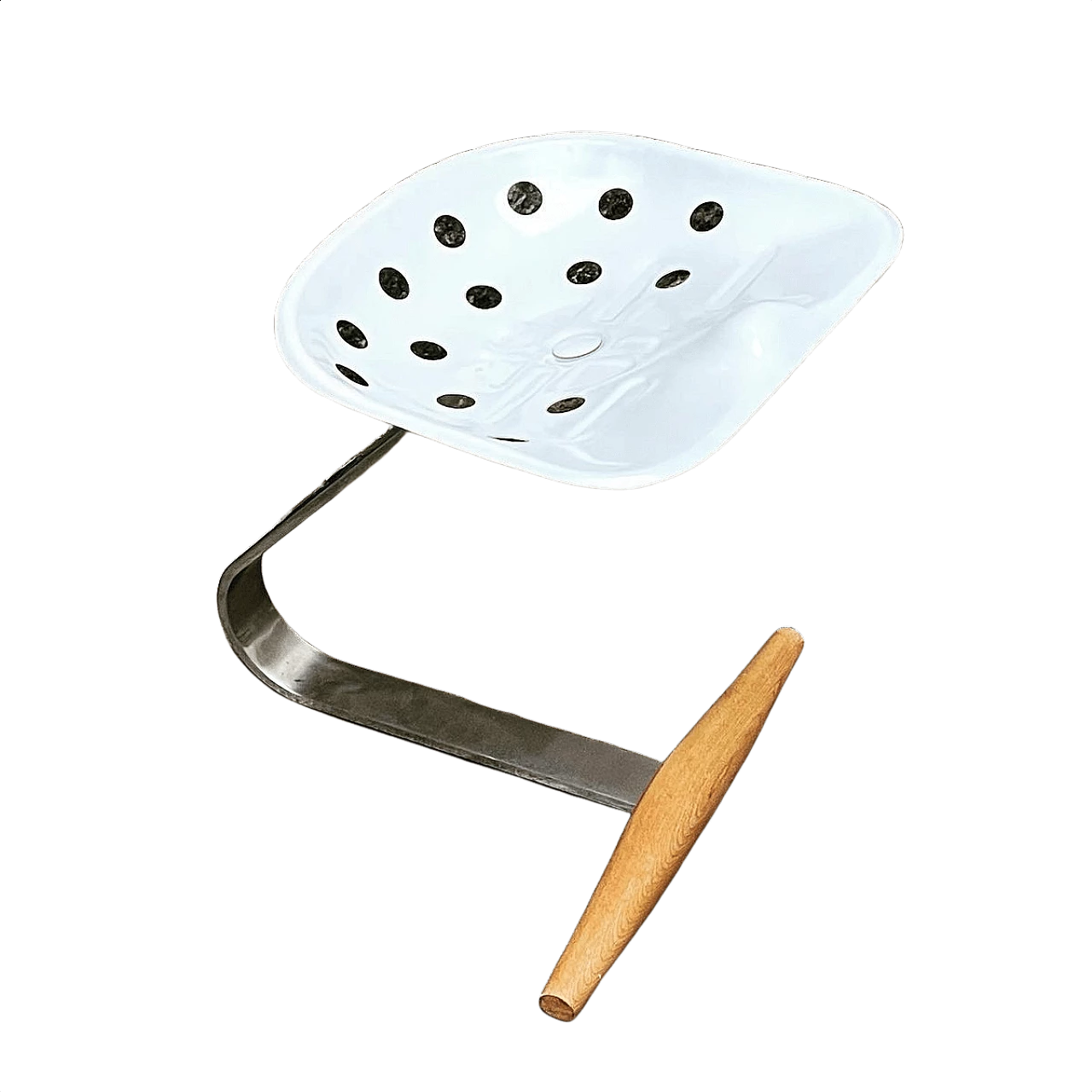 Sgabello Mezzadro in faggio, ferro e acciaio di Achille e Pier Giacomo Castiglioni per Zanotta, anni '50 1347203