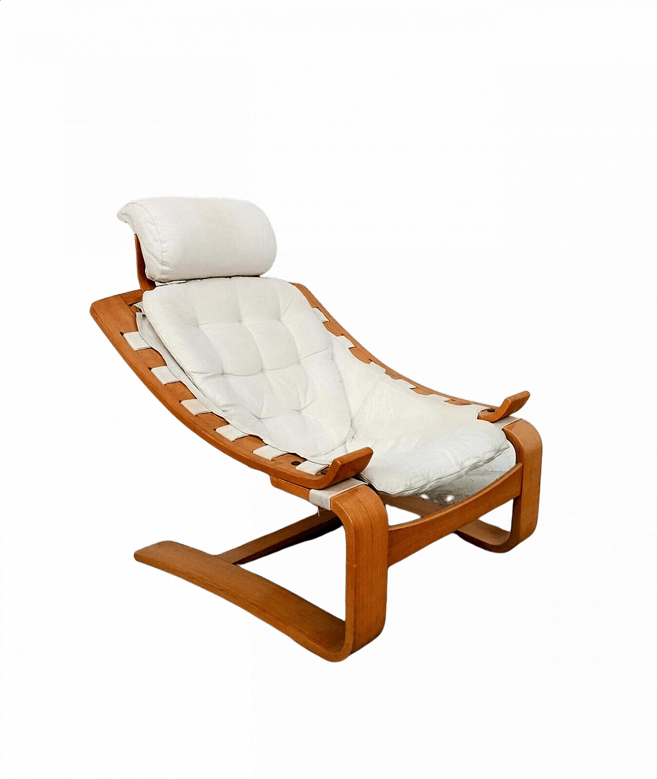 Kroken armchair in wood and linen by Ake Fribyter for Nelo Mobel, 70s 1347204