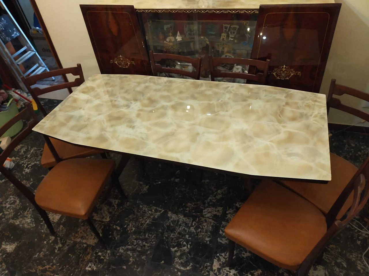 Room with 2 sideboards, 6 chairs and a table, 1950s 1348328