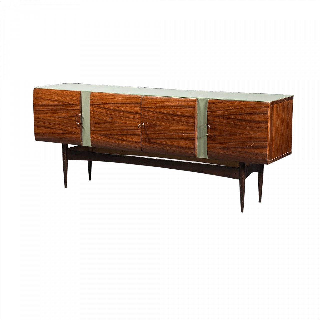 Wooden sideboard with skai and green glass details, 1950s 1348944