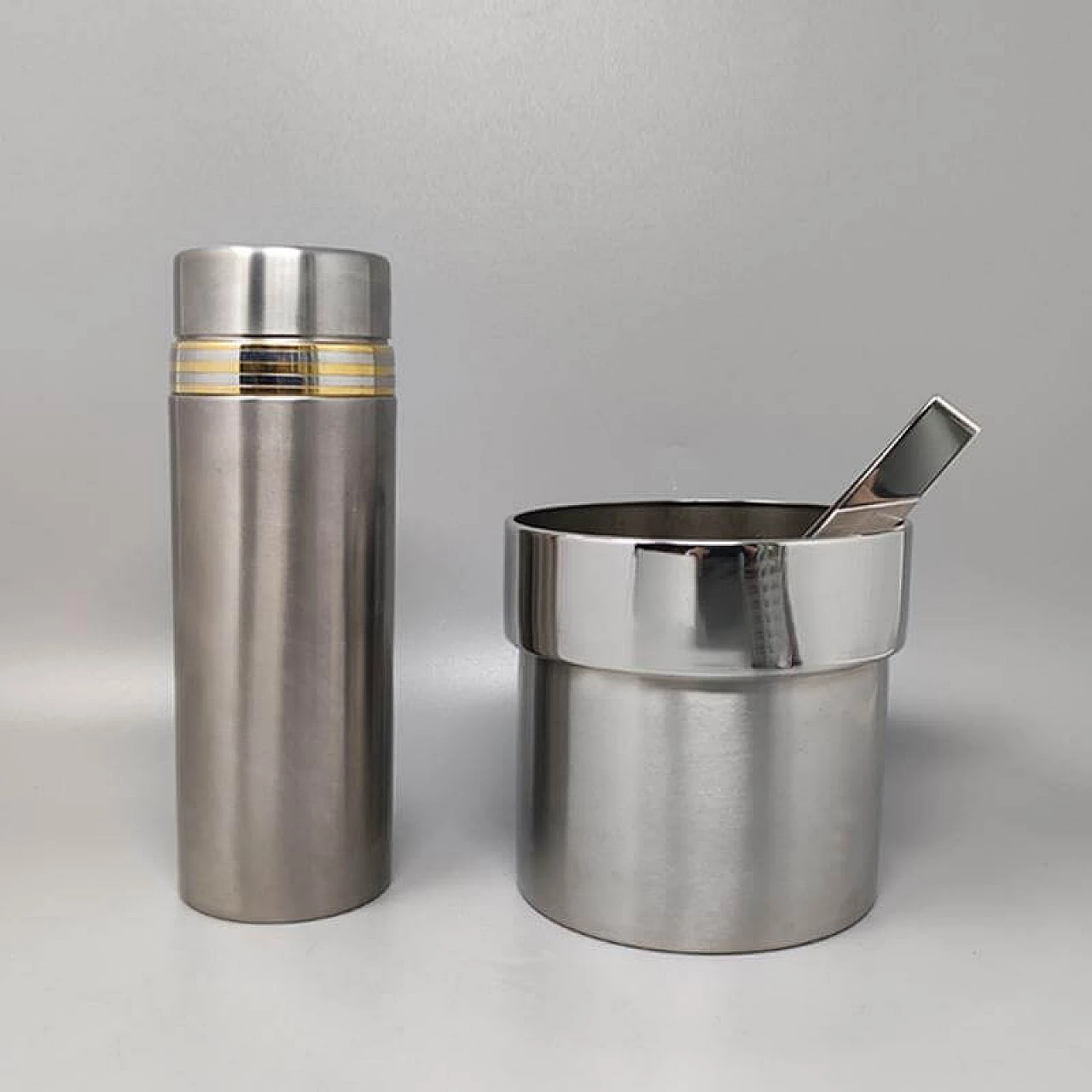 24K Gold and stainless steel cocktail shaker with ice bucket by Piazza, 1970s 1349069