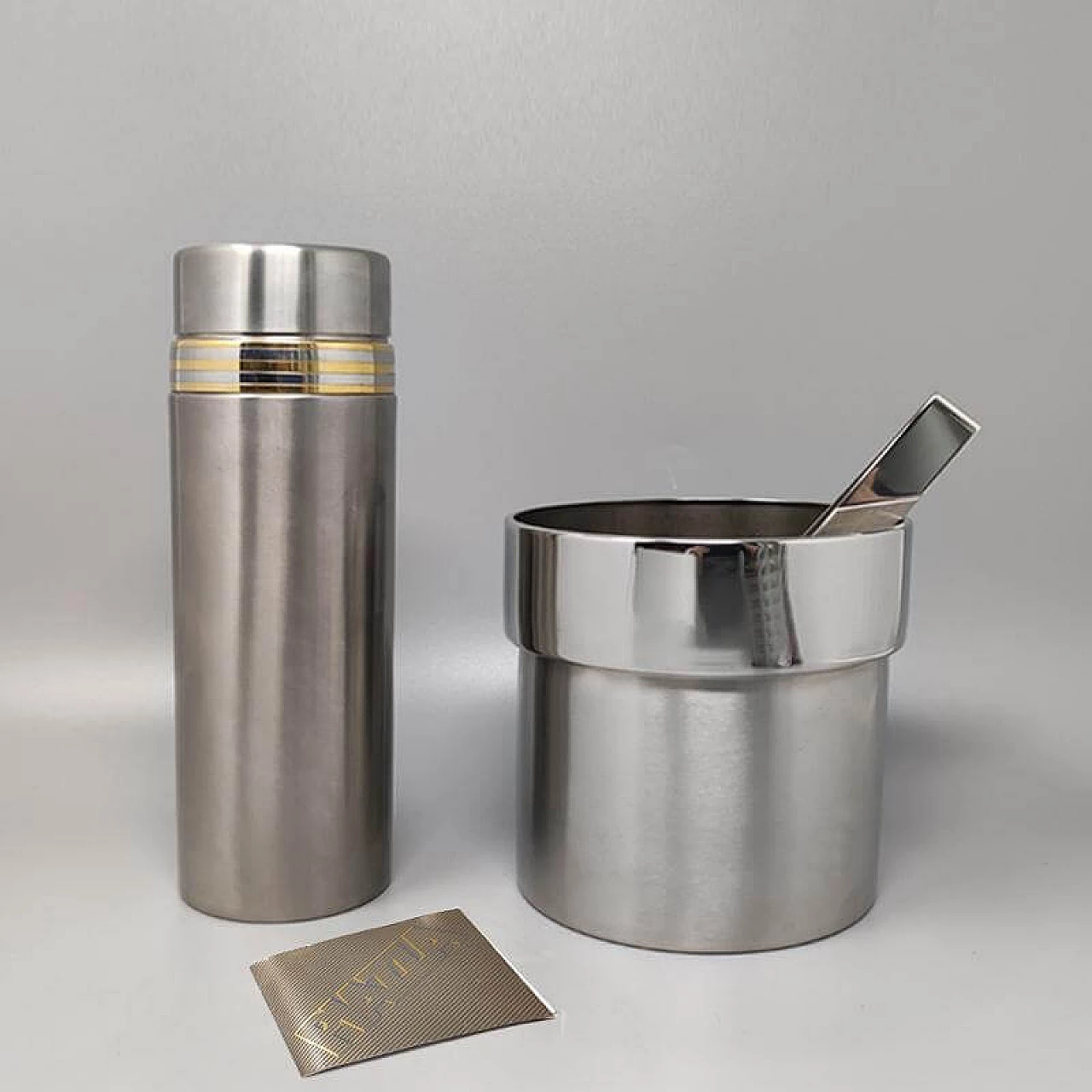24K Gold and stainless steel cocktail shaker with ice bucket by Piazza, 1970s 1349070