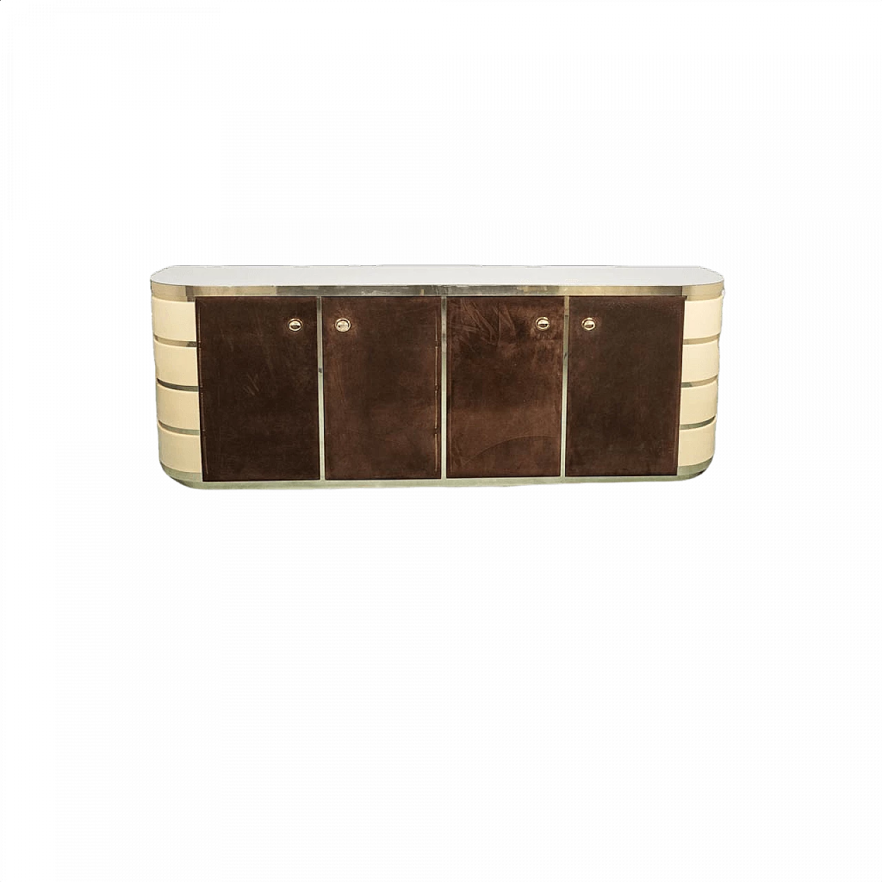 Sideboard in plexiglass, aluminium and suede fabric, 1970s 1349138