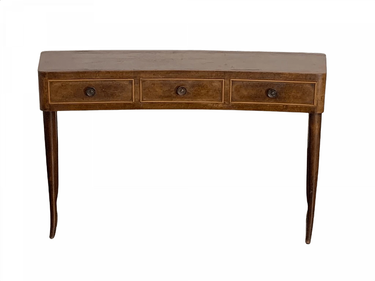 Curved walnut writing desk with bronze knobs, 1930s 1350376