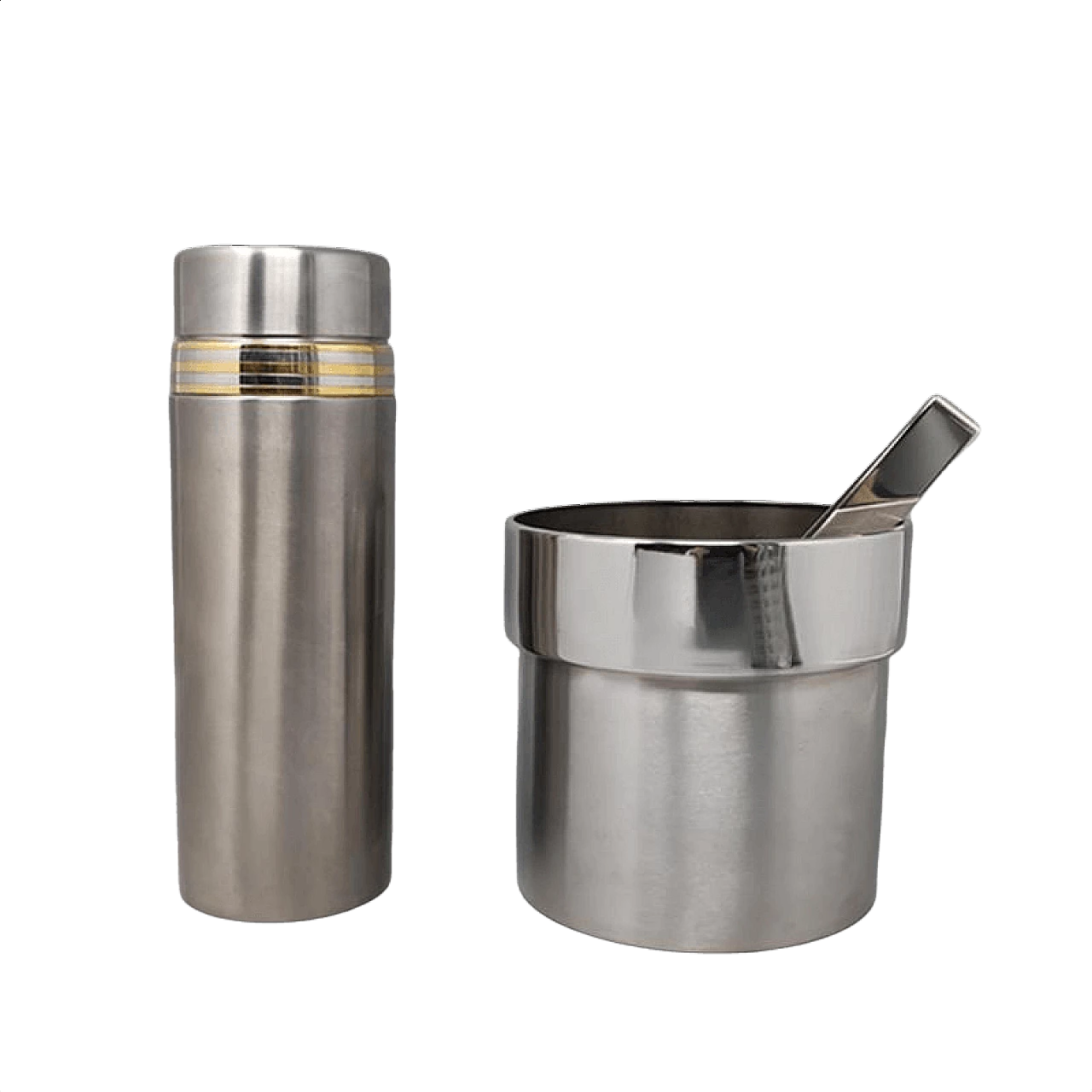 24K Gold and stainless steel cocktail shaker with ice bucket by Piazza, 1970s 1350378