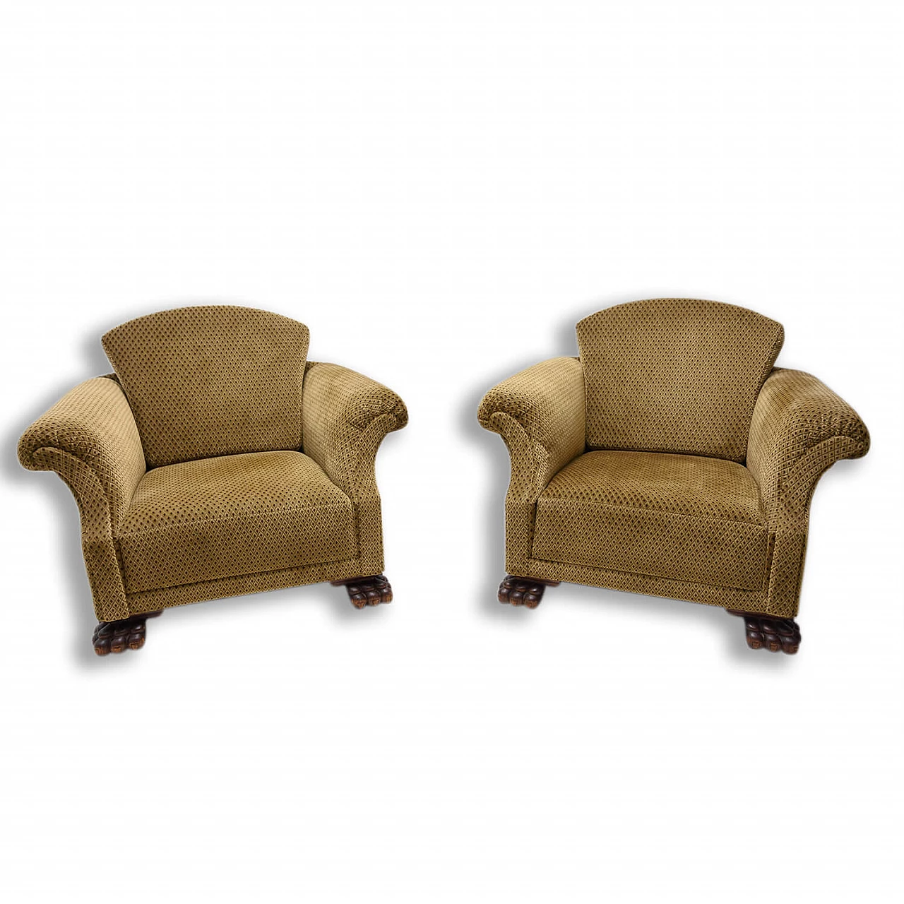 Pair of Art Deco armchairs with lion feet, 1930s 1352086
