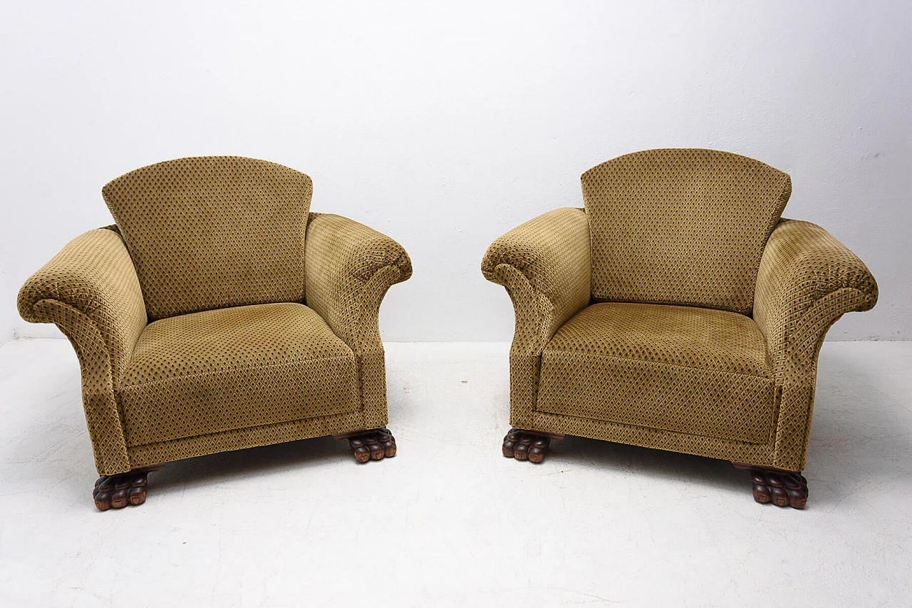 Pair of Art Deco armchairs with lion feet, 1930s 1352087