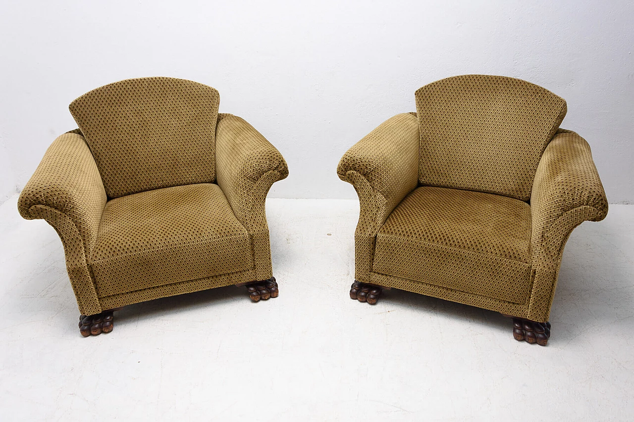 Pair of Art Deco armchairs with lion feet, 1930s 1352088