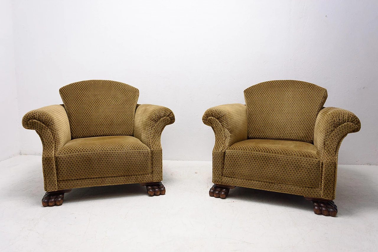 Pair of Art Deco armchairs with lion feet, 1930s 1352089