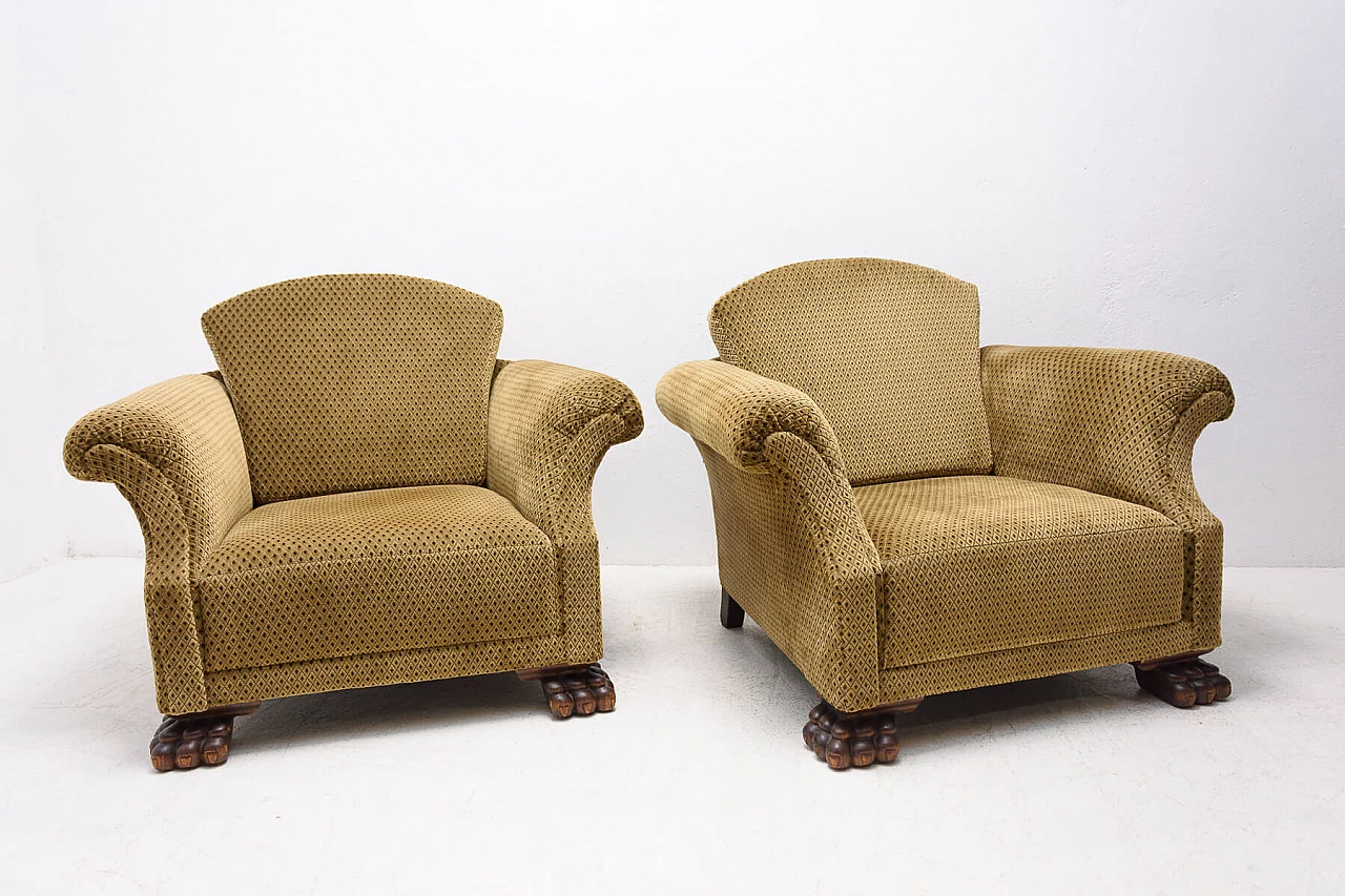 Pair of Art Deco armchairs with lion feet, 1930s 1352090
