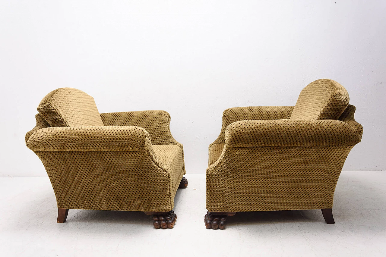 Pair of Art Deco armchairs with lion feet, 1930s 1352091