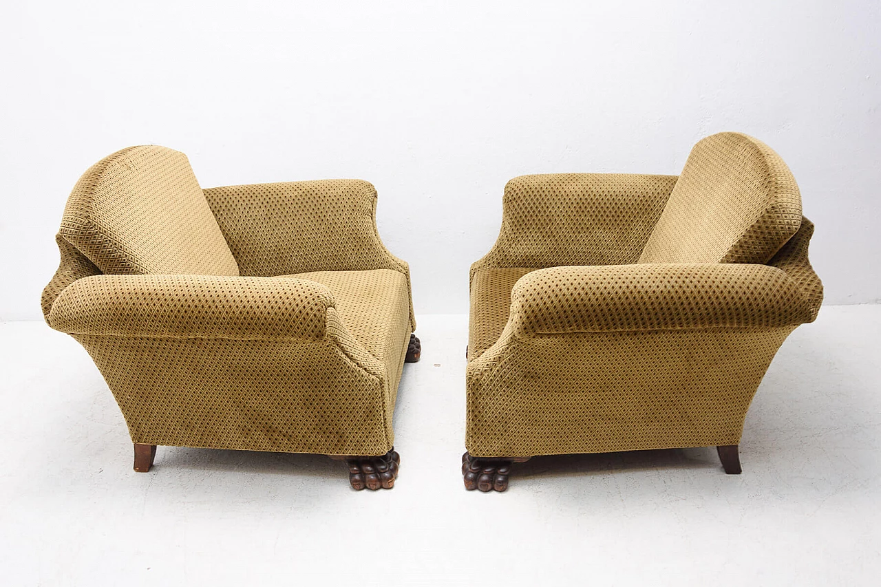 Pair of Art Deco armchairs with lion feet, 1930s 1352092