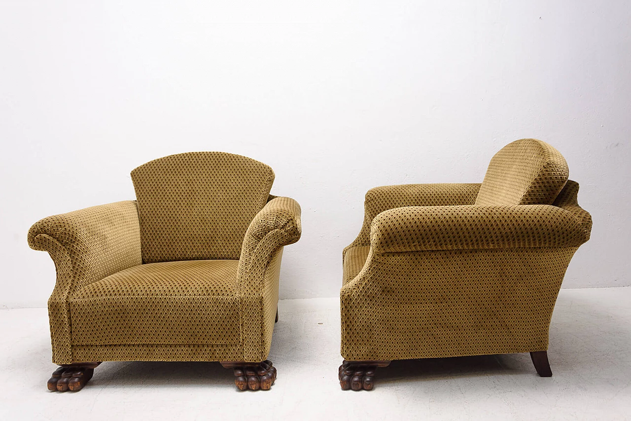 Pair of Art Deco armchairs with lion feet, 1930s 1352093