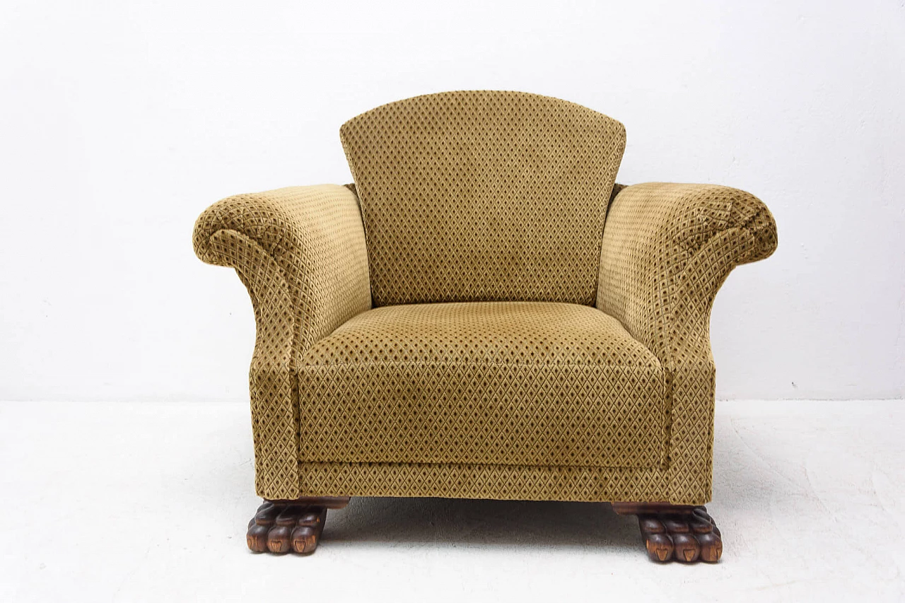 Pair of Art Deco armchairs with lion feet, 1930s 1352094
