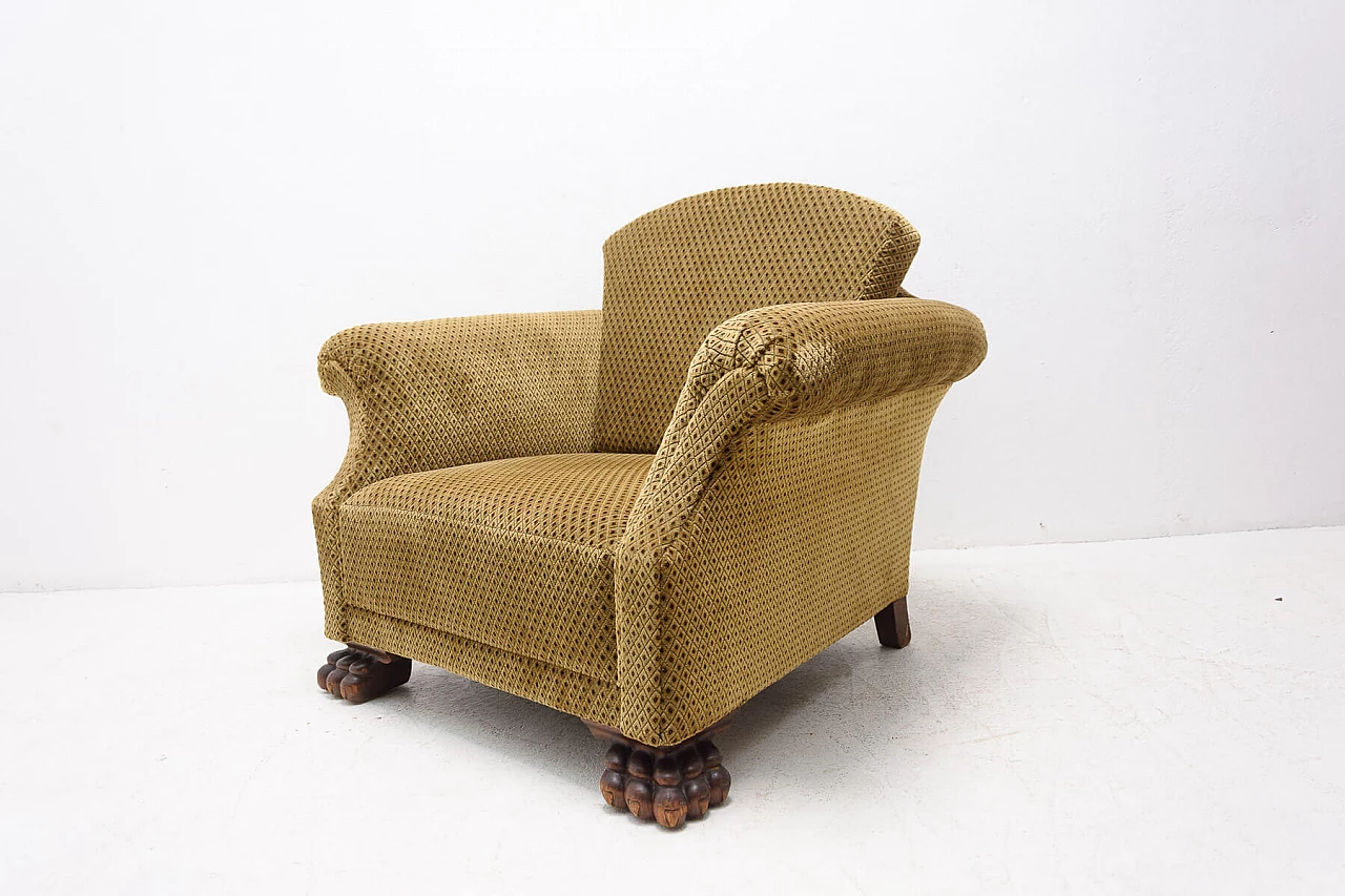 Pair of Art Deco armchairs with lion feet, 1930s 1352097