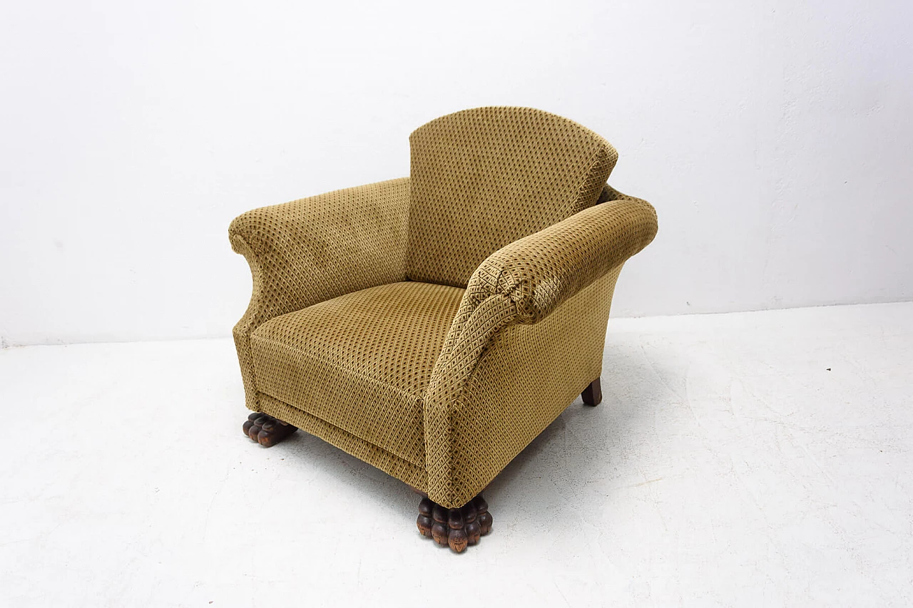 Pair of Art Deco armchairs with lion feet, 1930s 1352098