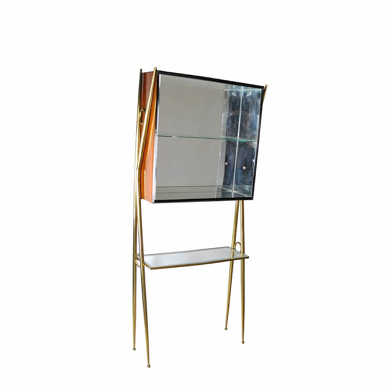 Mobile bar in ottone, vetro, vetro specchiato e teak di Cesare Lacca, anni '50 1353455