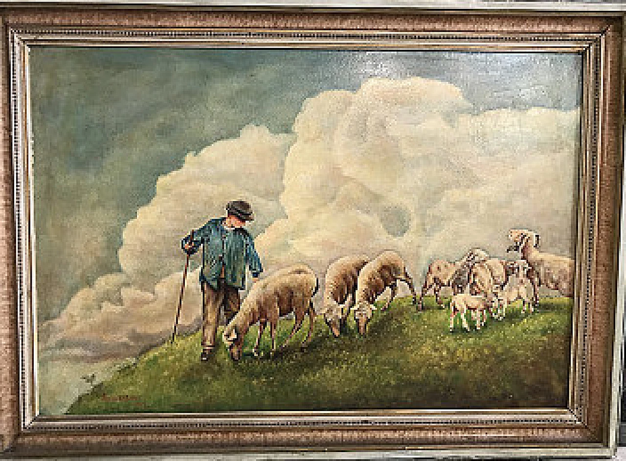 A. Guarena, Paesaggio bucolico, olio su faesite, anni '50 1354003