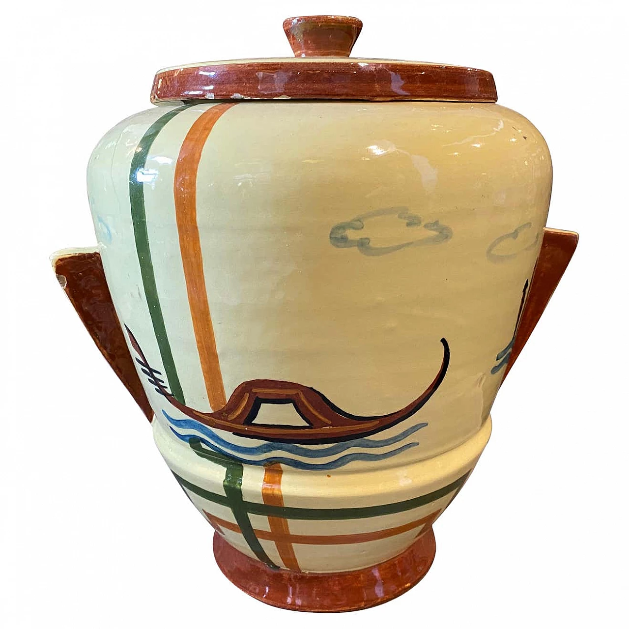 Biscottiera Art Deco in ceramica dipinta a mano di Ceramiche Faenza, anni '30 1354056