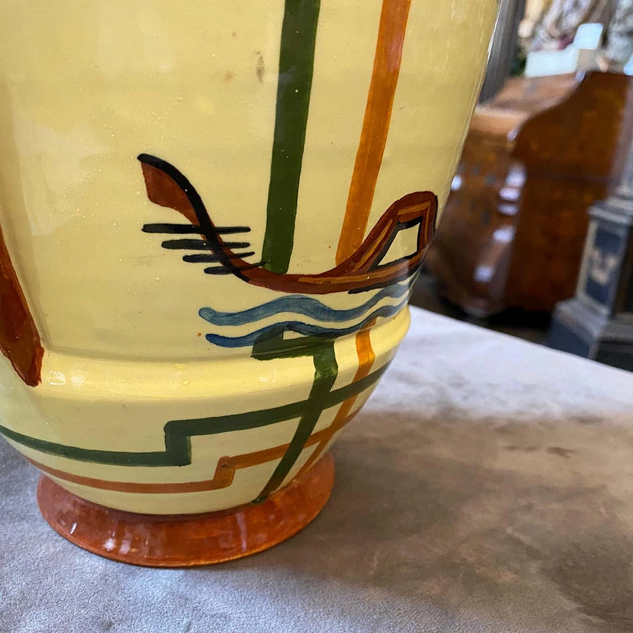 Biscottiera Art Deco in ceramica dipinta a mano di Ceramiche Faenza, anni '30 1354059