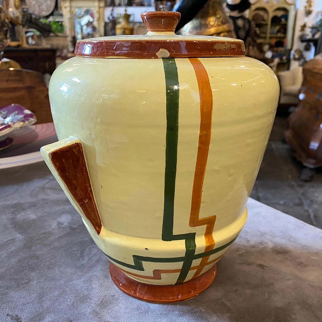 Biscottiera Art Deco in ceramica dipinta a mano di Ceramiche Faenza, anni '30 1354060