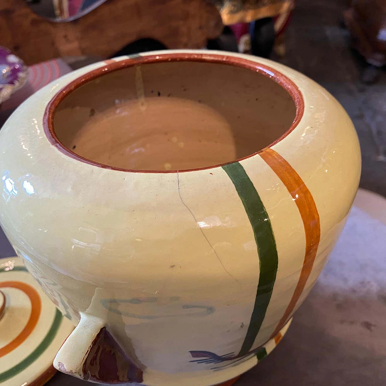 Biscottiera Art Deco in ceramica dipinta a mano di Ceramiche Faenza, anni '30 1354064