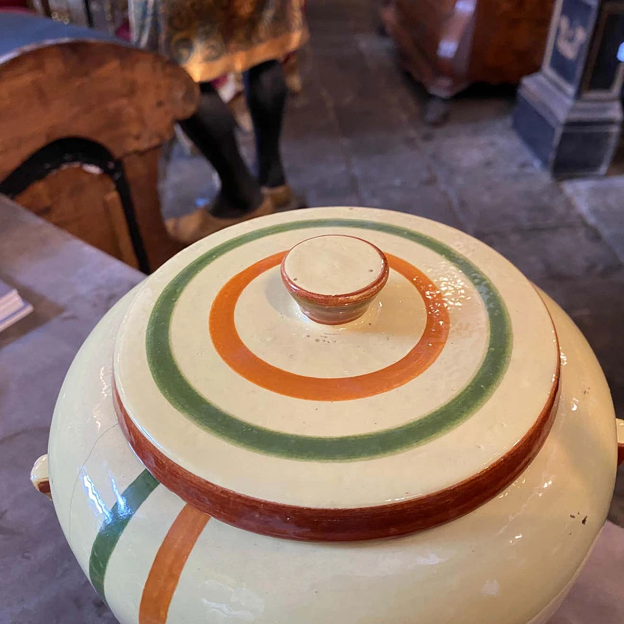 Biscottiera Art Deco in ceramica dipinta a mano di Ceramiche Faenza, anni '30 1354066