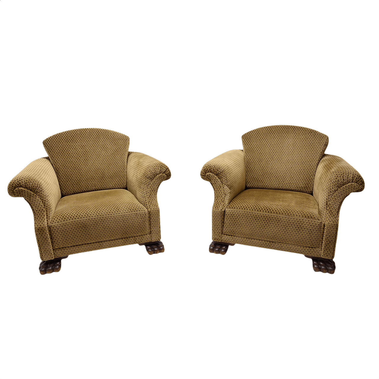Pair of Art Deco armchairs with lion feet, 1930s 1354095