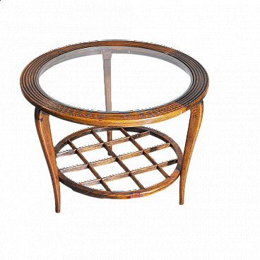 Coffee table in walnut with glass top by Paolo Buffa, 50s